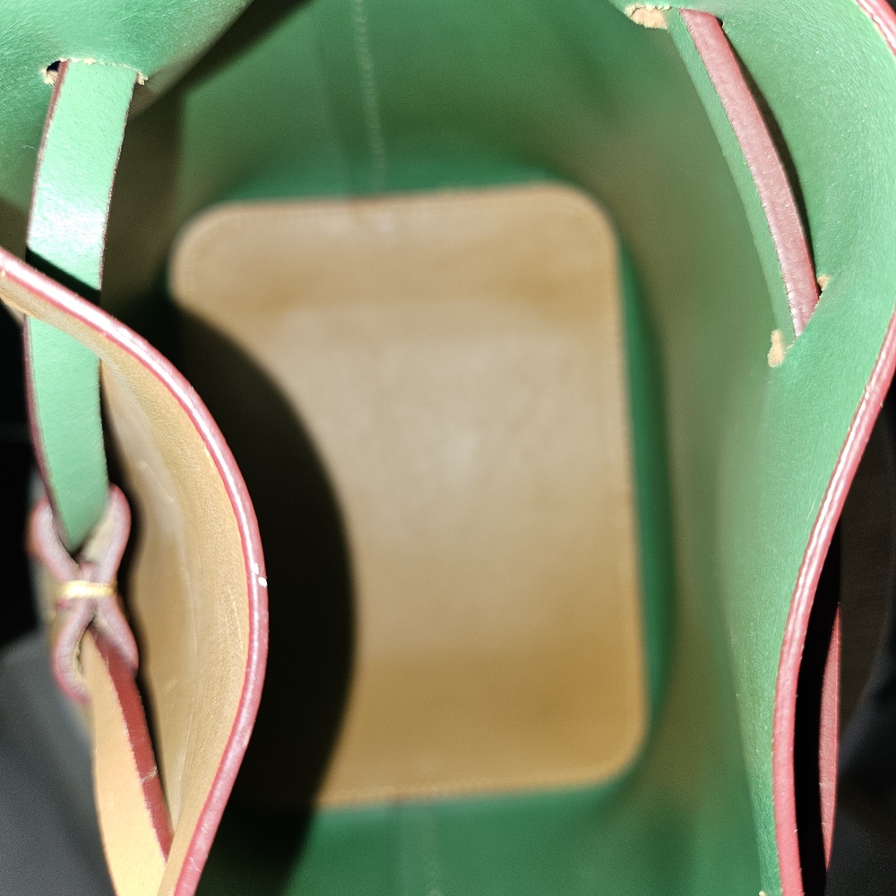 🚫❌️SOLD! Dooney & Bourke Serena Tan & Green Drawstring Bucket Bag/ Wristlet - Picture 7 of 9